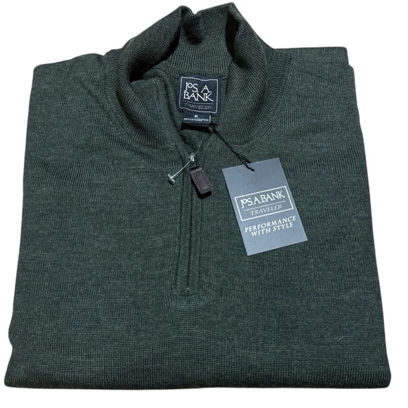 Jos A Bank Merino Wool 1/4 Zip Pullover Sweater Traveler Hunter Green XL - Picture 2 of 4
